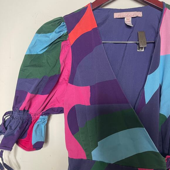 Hutch Marisol wrap midi-dress in a multicolored abstract print sz M - Picture 8 of 8